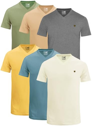 JRC Just Royal Clothing Mens V-Neck Short Sleeve T-Shirts, Casual Vee Neck Tops, Pack of 6 (Hot-6, XXL)
