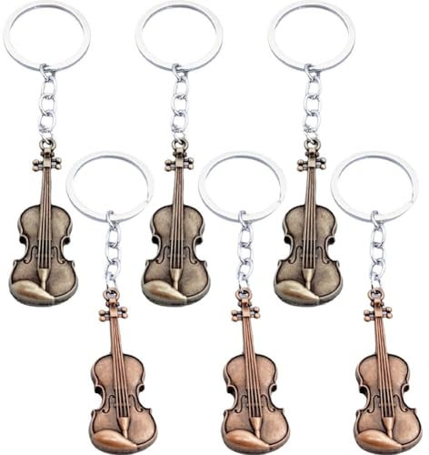 HiyyFloy Geigen-Schlüsselanhänger, 6 Stück, Metall, Schwarz, Charmant, Geschenk für Musikbegeisterte und Geschenkgeber, Unisex-Erwachsene