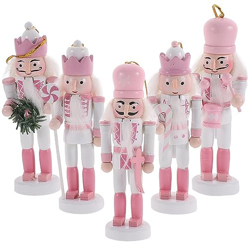 MHFOOU Lot de 5 figurines de casse-noisette roses de 12,7 cm de haut pour accrocher sur un arbre et des travaux manuels de vacances