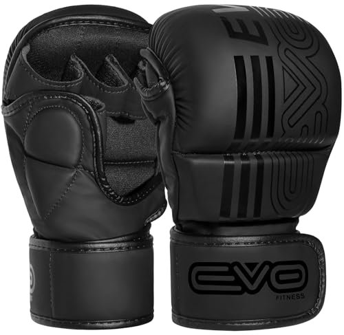 EVO Fitness MMA Handschuhe Herren Damen Leder Sparring Karate Taekwondo Grappling Muay Thai Handschuhe Kampfsport Training UFC Käfigkampfhandschuhe Boxen Kampf Sport Kickboxen (Schwarz, S)
