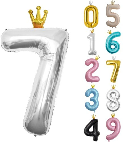 Zahl 7 Luftballon Silber, 101cm Riesen Zahlenballon Nummer 0 1 2 3 4 5 6 7 8 9 10 16 18 21 30 40 50 60 70 80 90 100, 40 Groß Folienballons für Hochzeit Jubiläum, Geburtstagsballons Party Dekoration