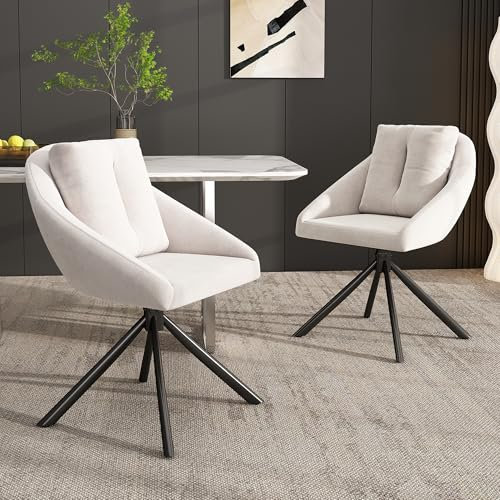buiesjole Beiger Samtstuhl, stilvoller drehbarer Esszimmerstuhl, atmungsaktives Material, ergonomisches Design, eleganter Grauer Drehstuhl