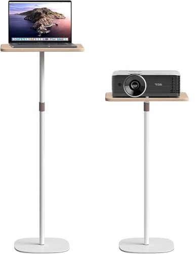 DFENG Stehpult Höhenverstellbar Schreibtisch Mobiler Stehtisch mit 46–120cm Laptop Ständer, Beweglicher Computertisch Mobile Tragbarer Podiumständer, Beistelltisch für Schule, Büro, Kirche (Weiß)