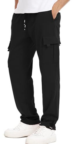 Suwangi Pantalon de Jogging Homme Cargo Sweatpants Pantalon de Survêtement D'entraînement de Sport Pantalon de Poignets de Jambe à Cordon de Serrage avec Poche Zippée