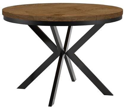 Dekori Möbel Runder Ausziehbarer Tisch für Esszimmer ENDO mit Ring-Gestell und Metallbeinen, Durchmesser Varianten von : 90 bis 220 cm (Eiche Lefkas/Schwarz, 120/220 cm)