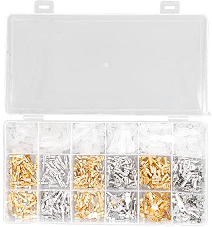 Respicefinem Wire Crimp Terminal Block Assortment Kit Easy to Use 22. 0×11. 0×4. 540Pcs Male Female Wire Spade Connector Crimp Terminal Block with Sleeve 2. 4. 6. 3Mm Wire Crimp