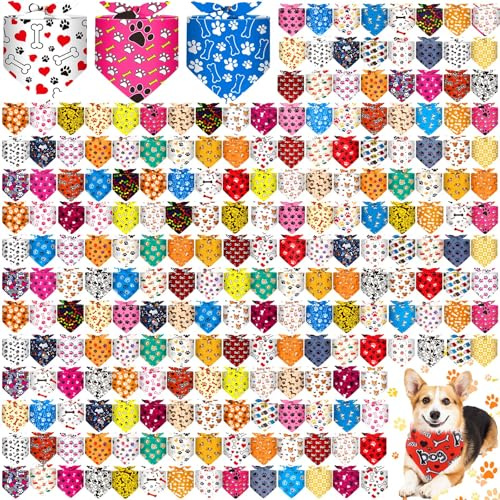 Aliceset 240 Pcs Summer Bandana Bulks for Dog Paw Bone Kerchief Set Bibs Triangle Pet Scarf Pet Gifts Daily Cat Costume Accessories for Small and Medium Puppy Shelters Adoption Hawaiian Party Favors