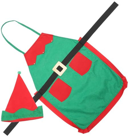 TOGEVAL Grembiule Folletto Di Natale Adulto Con Cappello Cosplay Per Festa Cucina Costume Natalizio Accessori Eleganti