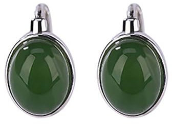 DLAZUM Ohrringe aus 925er Sterlingsilber mit grüner Jade, Ohrclips, Creolen, hypoallergene Edelsteinohrringe als Geschenk für Frauen (Silber)