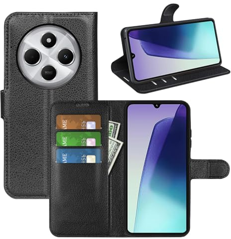 betterfon Handyhülle Kompatibel mit Xiaomi Redmi 14C | Premium Qualität TPU Klapphülle für Redmi 14C mit Kartenfächern | Magnetverschluss Handyhülle | Schwarz