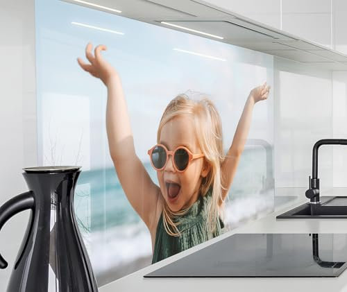 timalo Spritzschutz Wand für Herd | Personalisiert mit eigenem Foto | Küche Küchenrückwand Glasoptik | Acryl Glas 2mm | Glasrückwand Acrylglas Wandpaneele Rückwandschutz Platte | 80x50cm