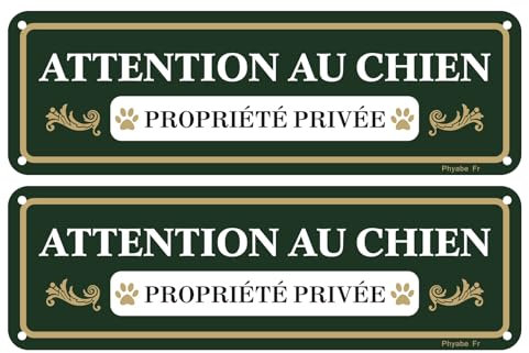 Phyabe Panneau Attention au Chien Propriété Privée Aluminium - 2 Pièces, 25 x 8cm Panneau De Signalisation Propriété Privée, Avec Auto - adhésif Puissant au Dos, Résistant aux UV, Imperméable
