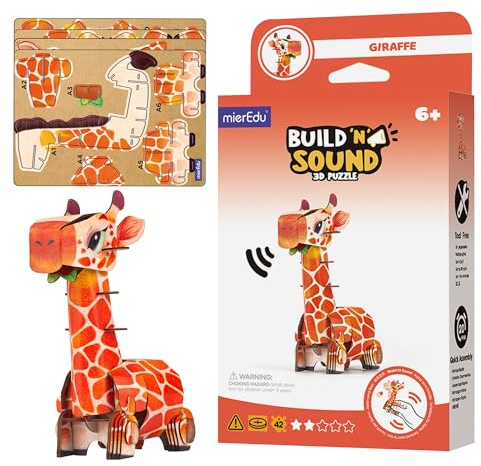 mierEdu - Soundwunder 3D Puzzle Giraffe – Interaktives 3D Puzzle mit Sound für Kinder ab 6 – Giraffen-Spielzeug, einfach zusammenzubauen