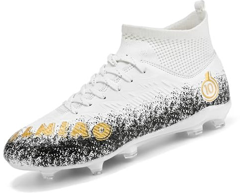 Unitysow Football Boots Men's Astro Turf Trainers Outdoor Football Shoes Kids Teenager Professional Athletics Soccer Shoes Sneakers,White 1,9 UK