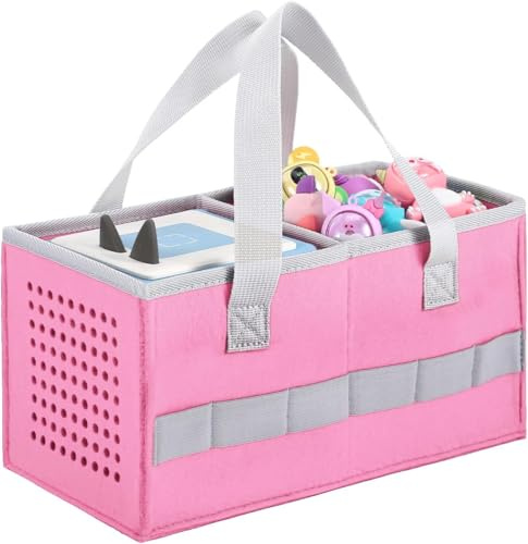 TATAVR Carrying Case for Toniebox Starter Set and Tonies Figurines, Felt Organizer Travel Bag with Strap for Tonies Box, Travel Cloth Musical Toy Folding Bag for Toniebox Accessories (Pink)