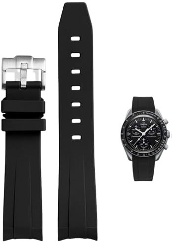 Ylfcly Silikon Armband für Omega x Swatch MoonSwatch/Rolex Uhr,Gebogenes Weiches Silikon Gummi Armband Omega x Swatch MoonSwatch Speedmaster Ersatzband Uhrenarmbänder Kautschuk 20mm 22mm