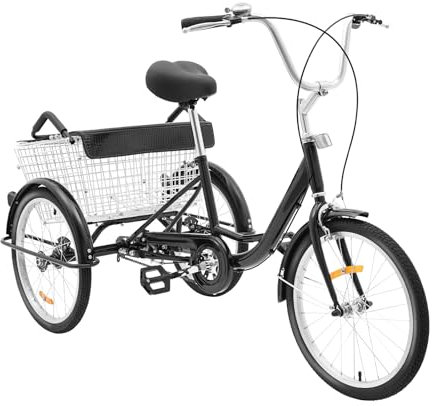 CHERIPOLI 20 Zoll Adult Fahrrad, erwachsenendreirad aus kohlenstoffstahl, Dreirad für Erwachsene, mit Kindersitz & Einkaufskorb