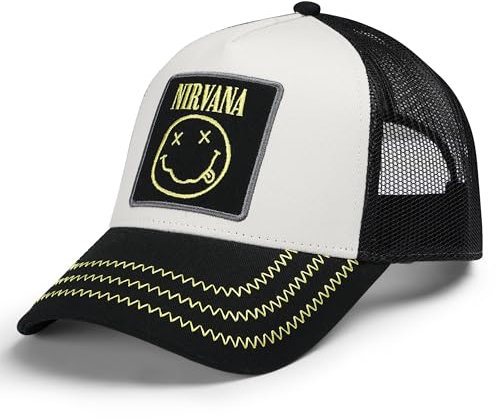 Amplified Trucker Baseballkappe mit verstellbarem Snapback-Verschluss, Atmungsaktiv - Nirvana, Weiss-Schwarz-Gelb