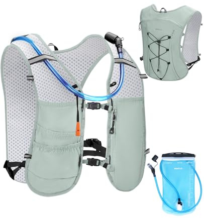 ECOHUB Laufweste für Damen & Herren, Verstellbare Laufweste mit 2L Trinkflasche, Ultraleicht & Atmungsaktive Trinkrucksack, Reflektierend Trinkweste Laufen, Running Vest für Wandern Trail(Grün)