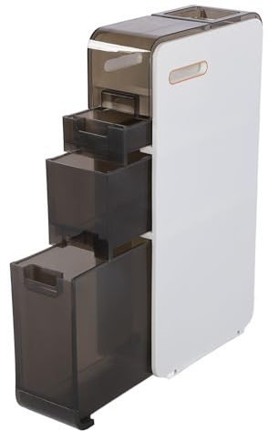 Cryfokt Schlanker Schrank Im Minimalistischen Stil mit Rollen, Schmaler Aufbewahrungsschrank mit Großem Fassungsvermögen für Badezimmer, Toilette und Waschraum (3 Schichten)