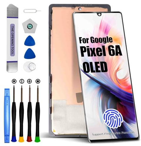 DTD OLED per Google Pixel 6a Schermo di Ricambio per Google Pixel 6a LCD Digitizer per Google Pixel 6a Touch Screen Display Assembly Repair Kit con Cornice con Funzione di Impronte digitali