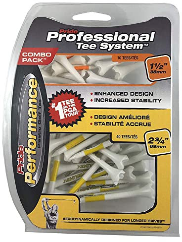 PRIDE GOLF Professional System Plastic Pride PTS Evolution Combo 2 3/4 & 1 1/2 Clamshell of 50 Tees, Weiß-weiß, 2-3/4 Inch