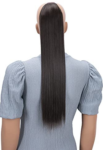 CAISHA 60cm Zopf mit 2 Bändern Pferdeschwanz Langhaar Extensions Haarverlängerung Haarteil Glatt Braun HC7