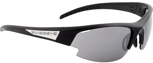 SWISSEYE Gardosa Re+ Sportbrille (100% UVA-, UVB- und UVC-Schutz, verstellbarer Nasenbereich, splitterfreies Material TR90, inkl. Etui & 2 Wechselscheiben, inkl. Mikrofaserbeutel), black matt