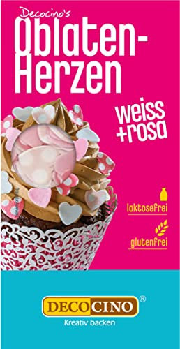 DECOCINO Oblaten-Herzen in weiss & rosa Herzen aus Esspapier essbares Konfetti zum Dekorieren von Hochzeits-Torten, Geburtstags-Kuchen uvm. Rosa und Weiß