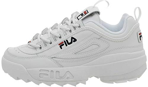 Fila Disruptor II FW02945-111 Leather Youth Trainers - White Peacoat Red - 39
