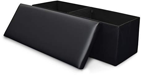 Ashley Mills New Large Ottoman Foldaway Storage Blanket Toy Box Bench Faux Leather Black (110x38)