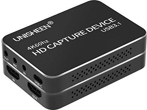UNISHEEN USB 3.0 Capture HDMI Video Adapter Card, 4K Broadcast Live Stream and Record, HDMI to USB 3.0 Dongle HD 1080P Live Streaming Video Game Grabber Converter (UC2500H-EU)