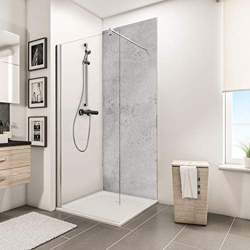 Schulte 1 panneau mural l.100 x h.210 cm, surface brillante 2.1 m², 3 mm épaisseur, revêtement pour salle de bain douche, resistant aux rayures, pierre gris clair, livré avec adhésif double face
