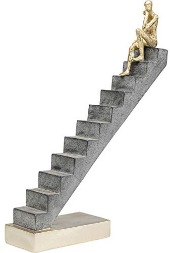Kare Design Deko Objekt Stairway Grau/Gold, Skulptur, Deko Figur, Dekoration für Wohnzimmer, Schlafzimmer, Büro, Regale, Accessoire, Dekotreppe, 37 cm