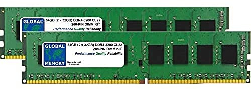 GLOBAL MEMORY 64Go (2 x 32Go) DDR4 3200MHz PC4-25600 288-PIN DIMM MÉMOIRE RAM KIT pour Ordinateurs DE Bureau/Cartes Meres