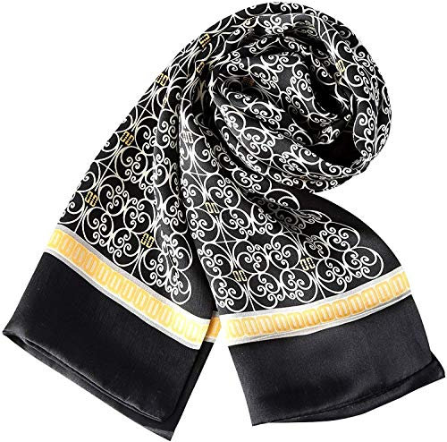 UK_Stone Halstuch Herren 100% Seide Schal Vintage Pattern Seidenschal Herrenschal, (Vintage Blumen Pattern #1 Schwarz)