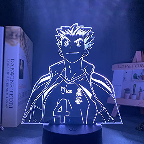 Anime LED Nachtlampe Haikyuu Koutarou Bokuto für Schlafzimmer Decor Nightlight Kids Geburtstagsgeschenk Manga 3D Illusion Licht-7 Farben Keine Fernbedienung_BQ3.