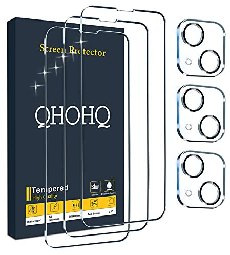 QHOHQ 3 Stück Panzer folie Schutzfolie für iPhone 13 Mini 5.4 mit 3 Stück Kamera Panzer Schutz Glas, 9H Härte, Ultra-HD, Anti-Kratz, Anti-Blasenfrei, Einfach Installieren, Hülle Freundllich