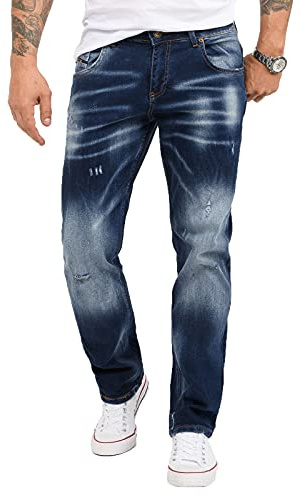 Rock Creek Herren Jeans Regular Fit Stretch Jeans Männerhose Herrenjeans Denim Hosen Herrenhose Straight Cut Stonewashed RC-3113 Dunkelblau W30 L32