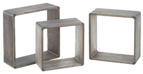 BAKAJI Set mit 3 Wandregalen, modernes Design, quadratisch, Regal, Würfel, runde Ecken, aus MDF-Holz mit 2 Einlegeböden, 3 Größen: 30/27/24 cm, Dekoration für Zuhause (Grau)