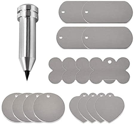 Metall Gravurwerkzeuge, Gravurspitze Ätzwerkzeug mit 16 Stück Sortierte Metall Stamping Rohlinge Kompatibel mit Explore, Explore Air (Herz, Knochen, rund, Streifen)
