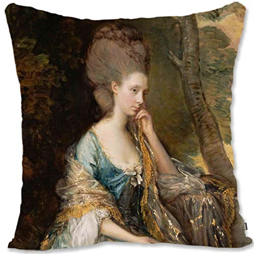 BONNIU Dekorativer Kissenbezug mit Reißverschluss 40X40 cm Samt Kissenschutzbezug Renaissance Rokoko Frau Porträt Kunst - Gainsborough - Anne Gräfin Chesterfield GB001