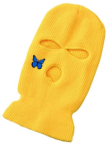 luchike Skimaske mit 3 Löchern, blaue Schmetterlingsmaske, Vollgesichtsmaske, Winter-Thermomütze, Kappe für Herren und Damen, Skifahren, Radfahren, Camping, gelb, M/L