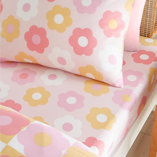 Catherine Lansfield Spannbettlaken für Einzelbett, Retro-Design, Gänseblümchen, Rosa