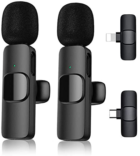 Mikrofon Wireless, Lavalier Mikrofon Ansteckmikrofon mit 2 Mikrofonen und 2 Stecker für Live Streaming/YouTube/TikTok/Facebook Live Rauschunterdrückung Automatische Synchronisierung