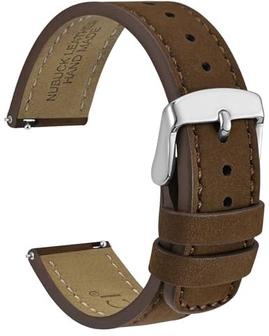 WOCCI 18mm Retro Leder Uhrenarmband für Herren und Damen, Ersatzarmband mit Silberne Schnalle (Dunkelbraun)