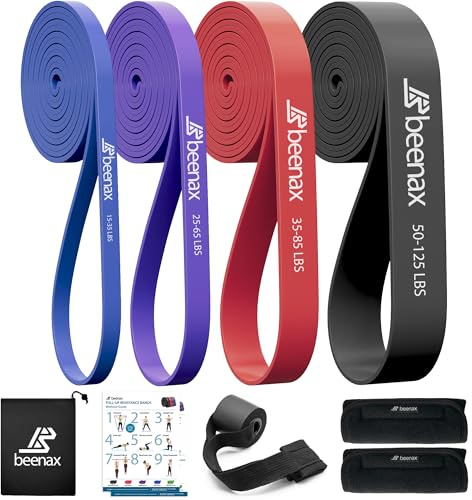 Beenax Resistance Bands Pull Up Set, 4 Levels Exercise Bands Men Women for Calisthenics, Powerlifting, Bodyweight Training, Stretching, Mobility, Yoga, Pull Up Assistance Bands with Door Anchor