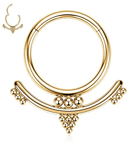 16G Septum Schmuck Gold Septun Clicker Ringe Daith Ohrringe Chirurgenstahl mit Perle Septum Ring Daith Piercing Schmuck Rook Ohrring Conch Nose Hoop Ring Tragus Knorpel Helix Ohrringe 10mm