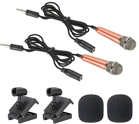 PATIKIL Mini Microphone Portable Vocal Microphone Rose Gold for Voice Recording and Singing with Mic Stand and Cover Pack of 2