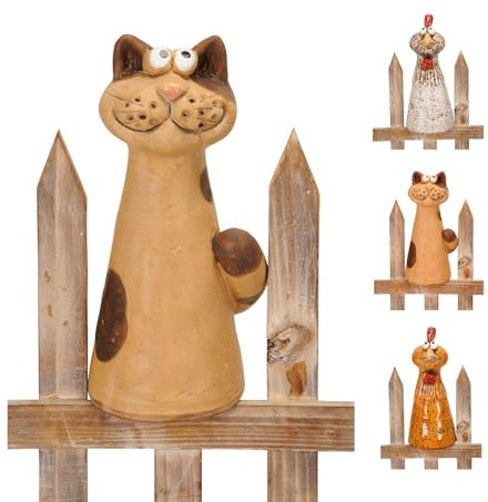 NETPROSHOP Zaunfigur Zaunhocker Katze Huhn oder Froschkönig H: ca.22 cm aus Steinzeug, Auswahl:Katze